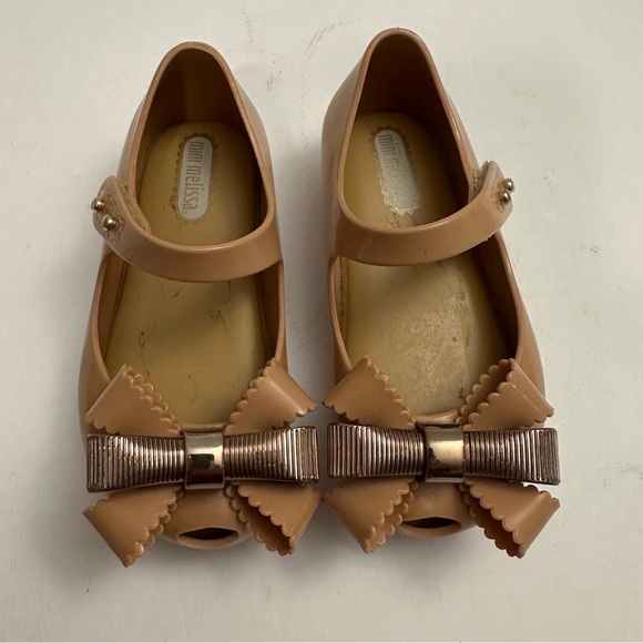 Mini Melissa Rose Gold Bow Peep Toe Mary Janes Toddler Shoe Size US 7 - EU 22/23 - Picture 1 of 10